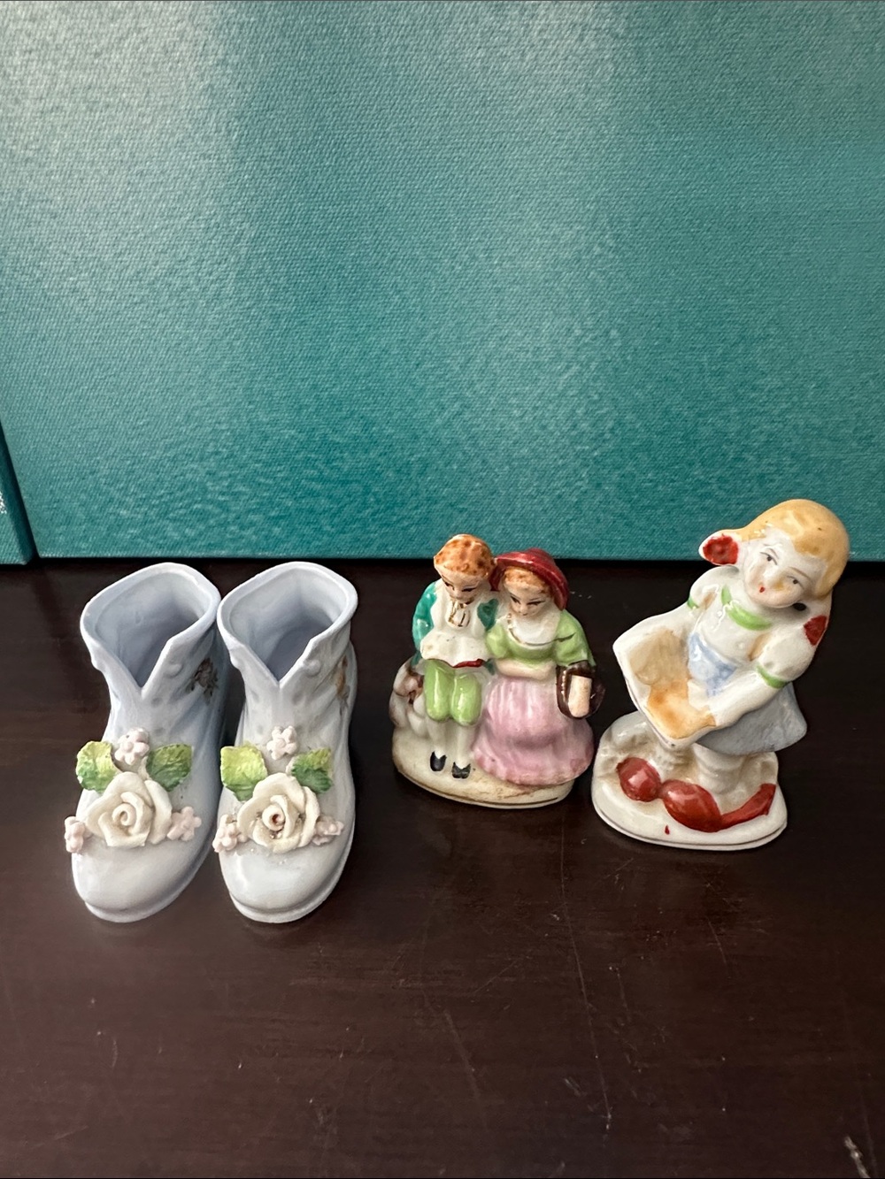 Vintage Ceramic Figurines - Pair of Boots, Couple, Girl